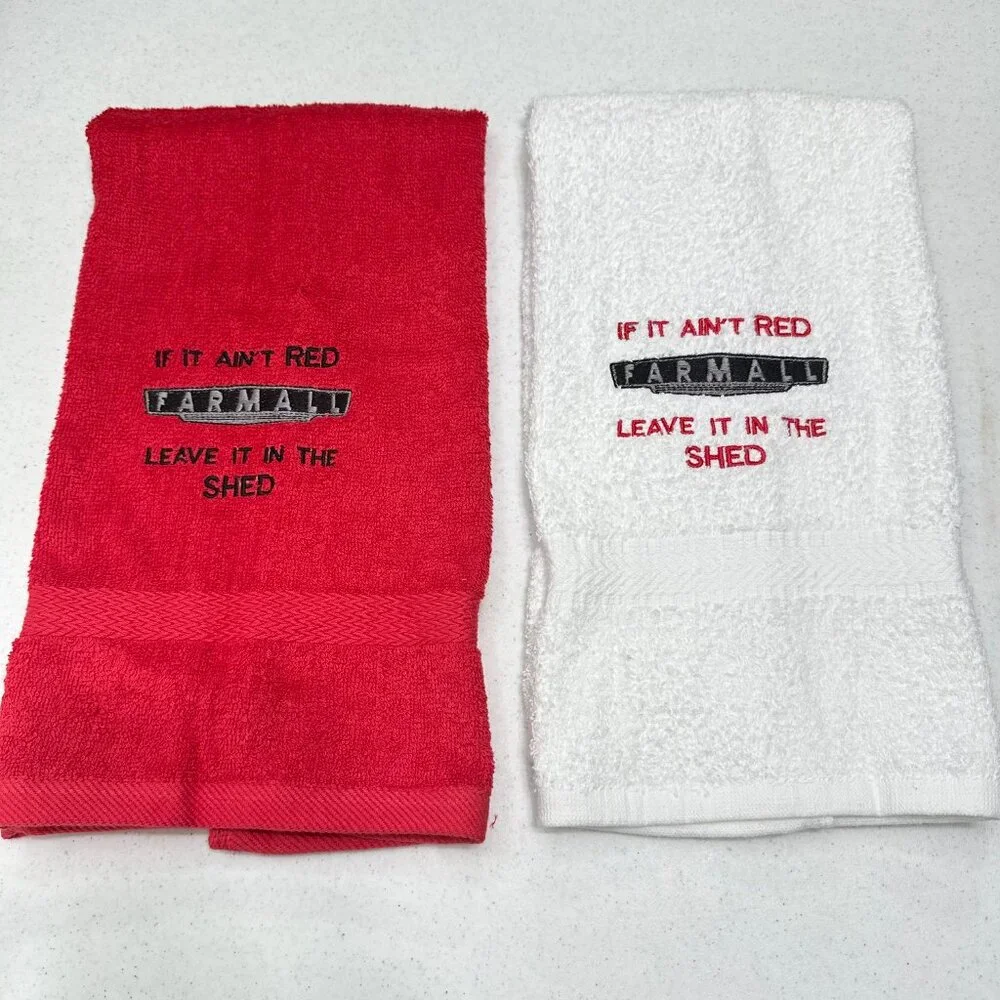 Farmall Towels Embroidered Hand Towel Set Red Black Bathroom Farm Tractor Decor